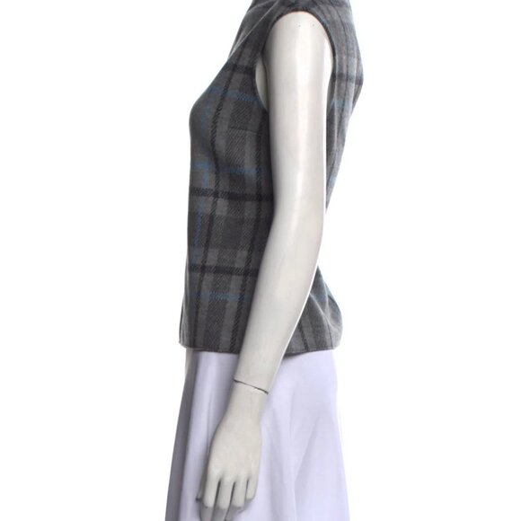 CH Carolina Herrera Grey Checked Patterned Wool Sleeveless Top Size 8 - Picture 3 of 5